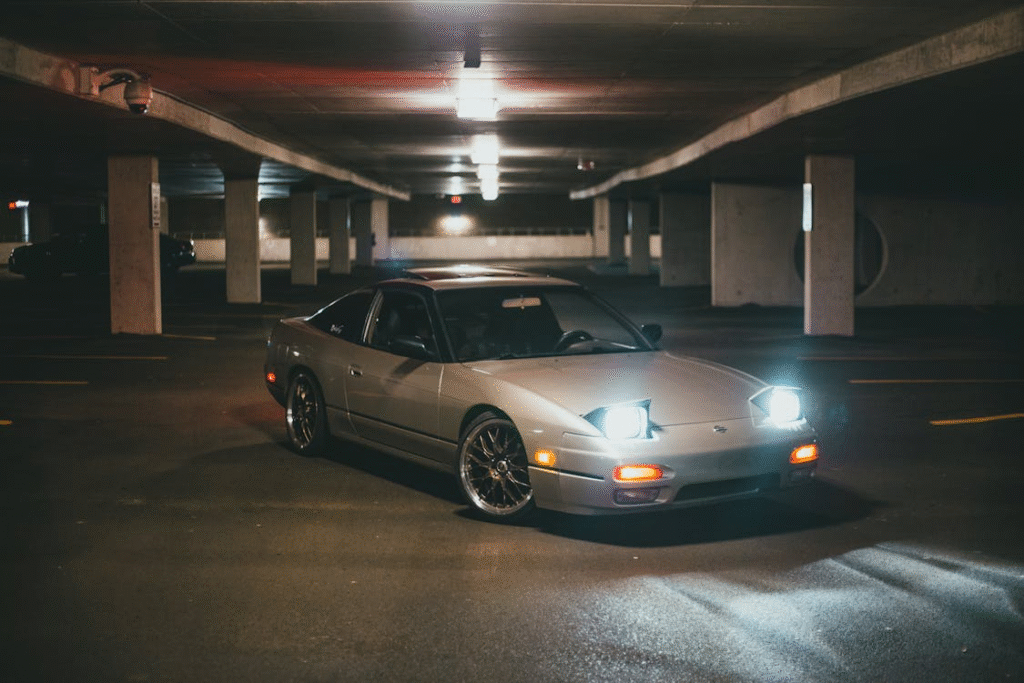 A car with hazard lights on